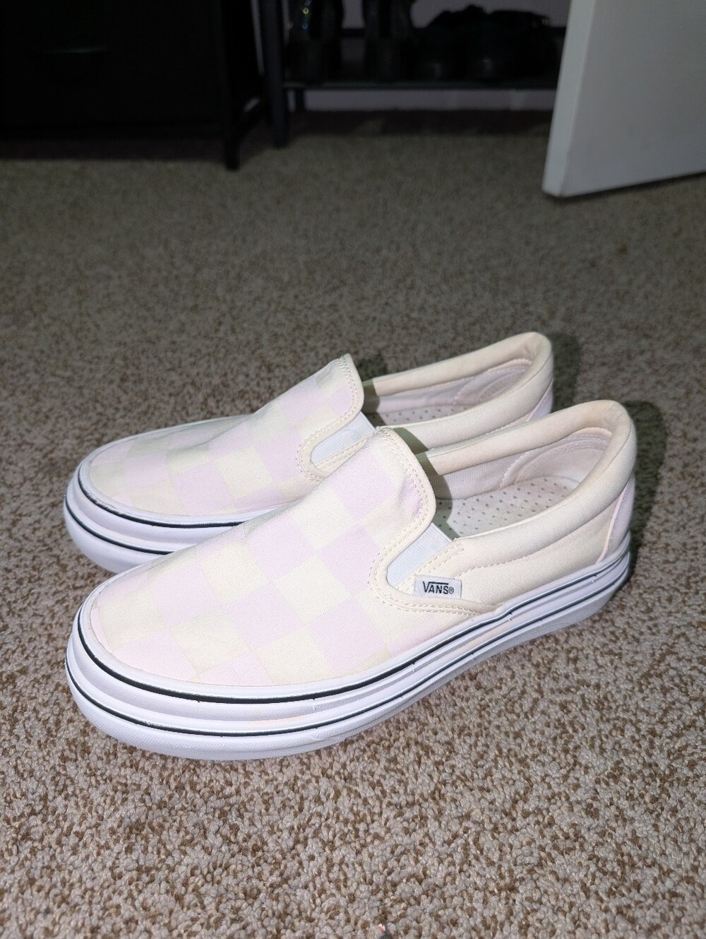 Vans Platform Slip-On Sneakers - Pale Pink and Yellow Checkerboard